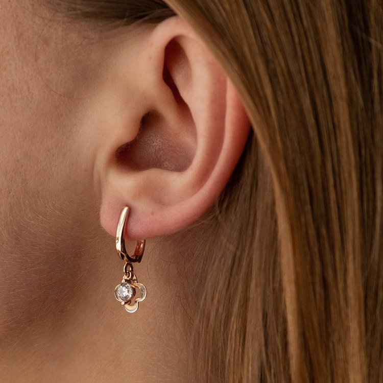 Золоті сережки "Конюшина" з фіанітами с08382 від ювелірного магазину Онікс - 3