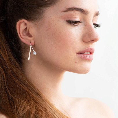 Срібні сережки з перлами 122351 №2