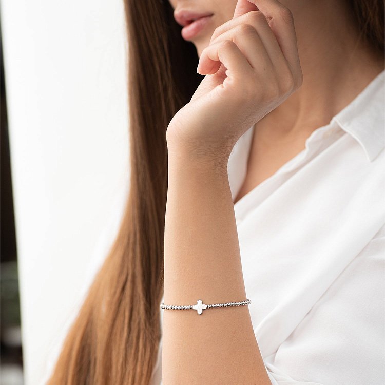 Кульковий браслет "Конюшина" в білому золоті б04435 від ювелірного магазину Онікс - 1