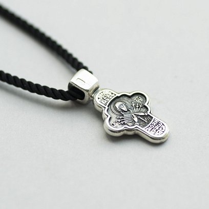 Серебряный крестик "Господь Вседержитель. Икона Божией Матери "Семистрельная" 13515 №4