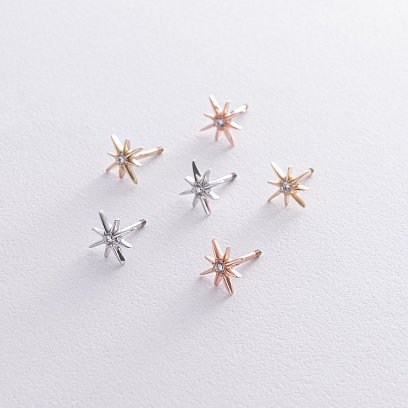 Золотые серьги - пусеты "Звезды метеориты" с фианитами с08596 №6