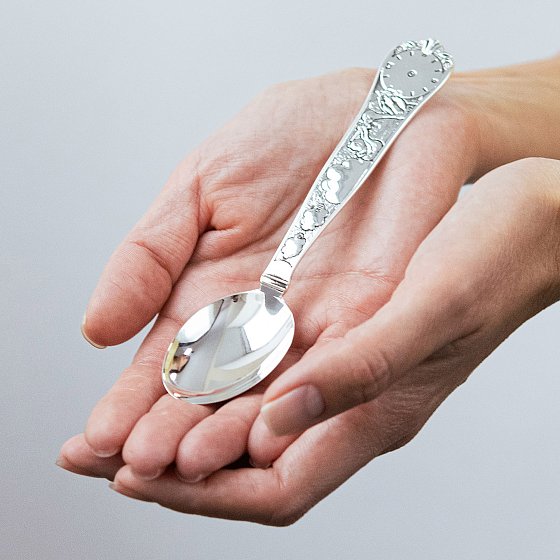 Серебряная чайная ложка "Аист с малышом" (метрика рождения) 6343-C №2