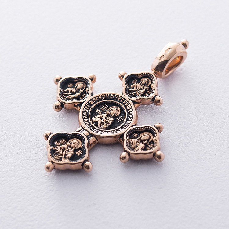 Золотой крест "Господь Вседержитель. Похвала Богородице" п01842 от ювелирного магазина Оникс - 1