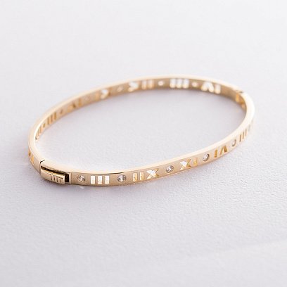 Жорсткий золотий браслет "Римські цифри" з фіанітами б03895 №3
