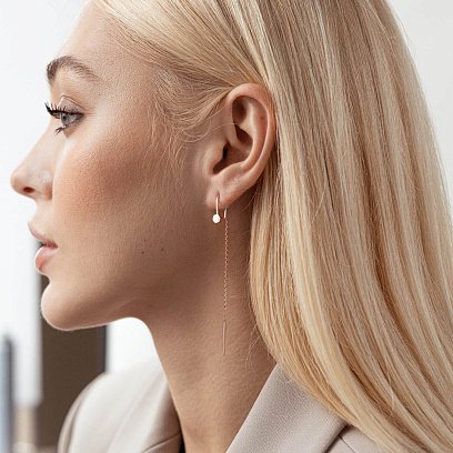 Золотые серьги - протяжки "Шестиугольник" с07744 №2