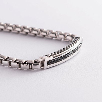 Срібний чоловічий браслет з чорної шпінеллю ZANCAN EXB701 №4