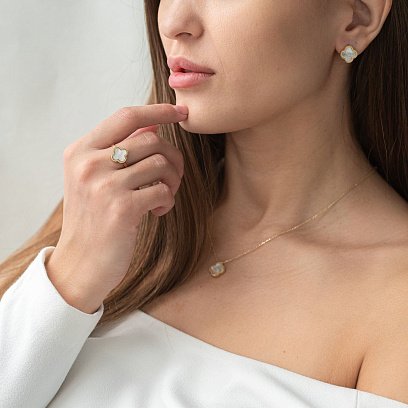 Серьги "Клевер" в желтом золоте (перламутр) с06900 №4