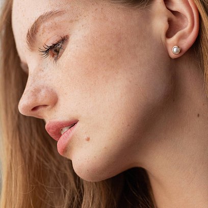 Серьги - пусеты с жемчугом (красное золото) с08503 №4