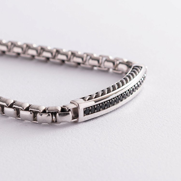 Срібний чоловічий браслет з чорної шпінеллю ZANCAN EXB701 від ювелірного магазину Онікс - 3