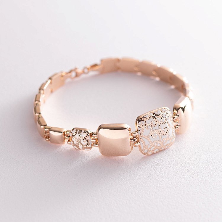 Золотий браслет з білою емаллю б04378 від ювелірного магазину Онікс