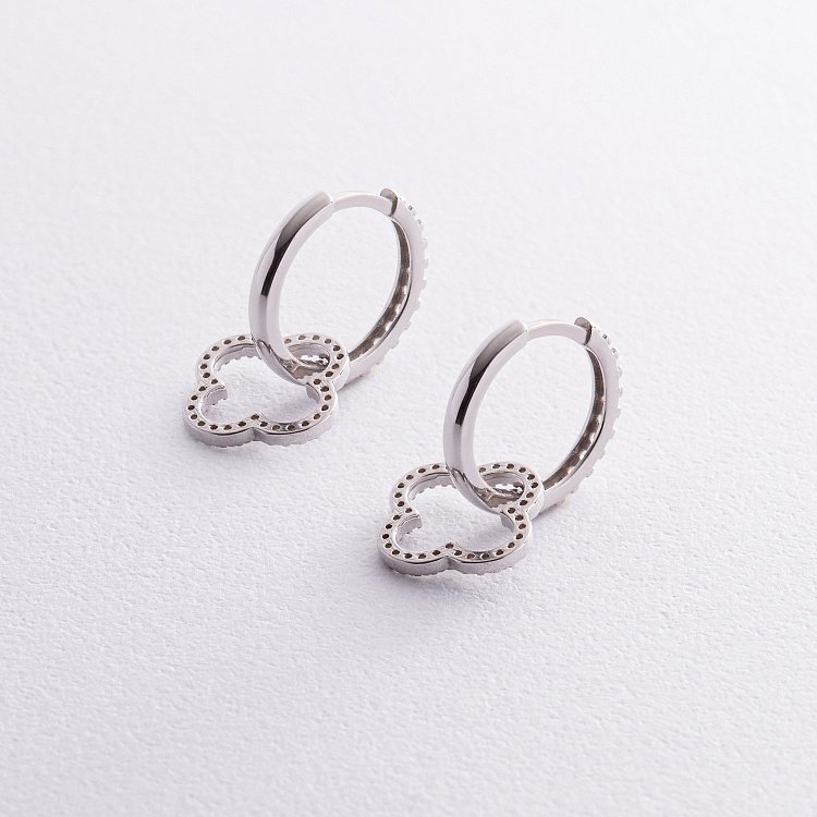 Серебряные серьги - кольца "Клевер" с фианитами 2 в 1 OR120810 от ювелирного магазина Оникс - 2