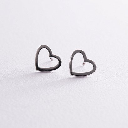 Сережки - пусети "Сердечки" у білому золоті с08170 №5