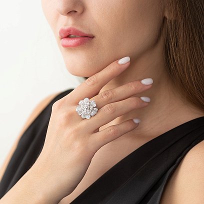 Золота каблучка "Квітка" з діамантами к983 №2