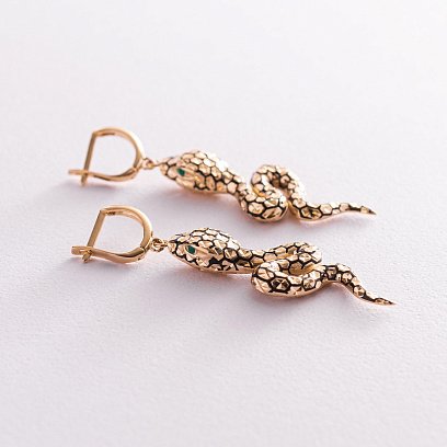 Золотые серьги "Змеи" (эмаль) с07710 №3