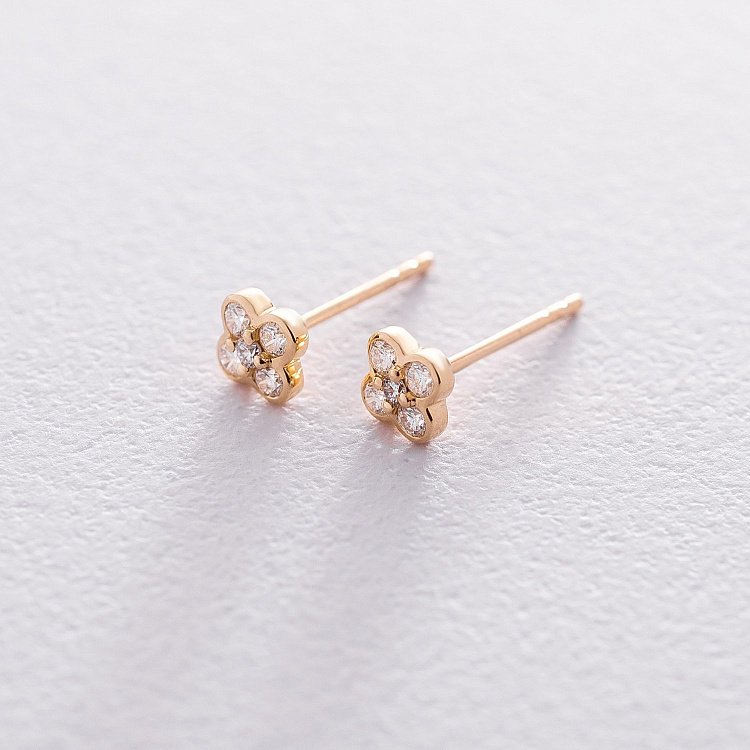 Золоті сережки-пусети "Конюшина" з діамантами сб0302mr від ювелірного магазину Онікс - 2