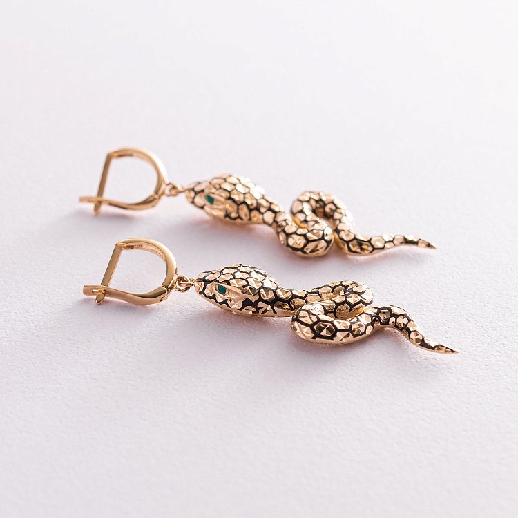 Золотые серьги "Змеи" (эмаль) с07710 от ювелирного магазина Оникс - 2