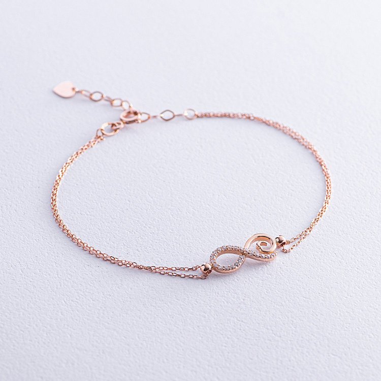 Браслет "Бесконечность" в красном золоте (фианиты) б05097 от ювелирного магазина Оникс - 1