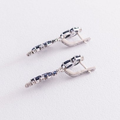 Серебряные серьги с синтетическими сапфирами и фианитами 2950/9р-HSPH №4