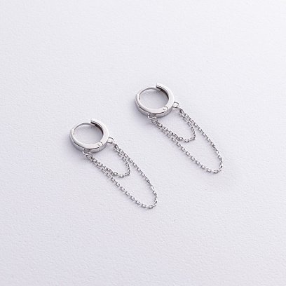 Серьги - кольца с цепочками в белом золоте с08919 №3