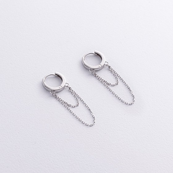 Серьги - кольца с цепочками в белом золоте с08919 №3