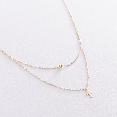 Двойное золотое колье "Крестик и шарик" кол01924