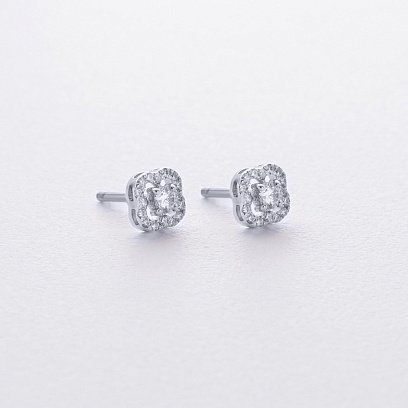 Сережки - пусети "Конюшина" з фіанітами (біле золото) с09175