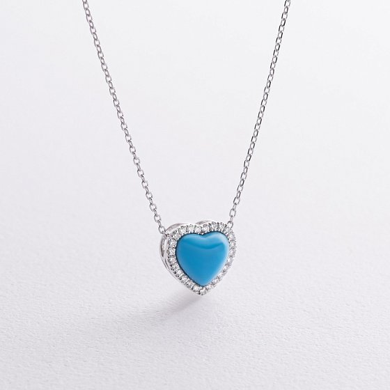 Золотое колье "Сердечко" (бирюза, бриллианты) колб0154sm