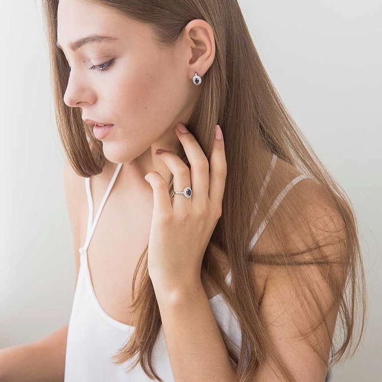 Золоті сережки з синіми сапфірами і діамантами C01303E від ювелірного магазину Онікс - 4