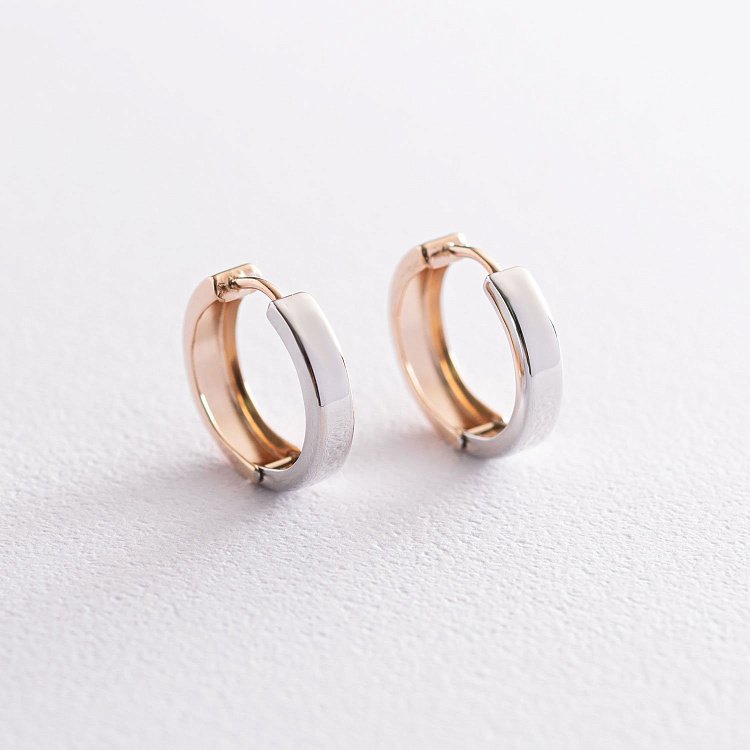 Сережки - кільця з червоного і білого золота с05032 від ювелірного магазину Онікс - 2