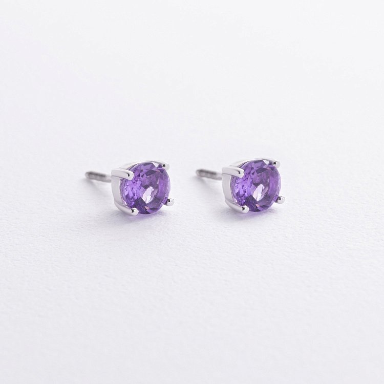 Срібні сережки - пусети з аметистом 2527/1p-AMET від ювелірного магазину Онікс