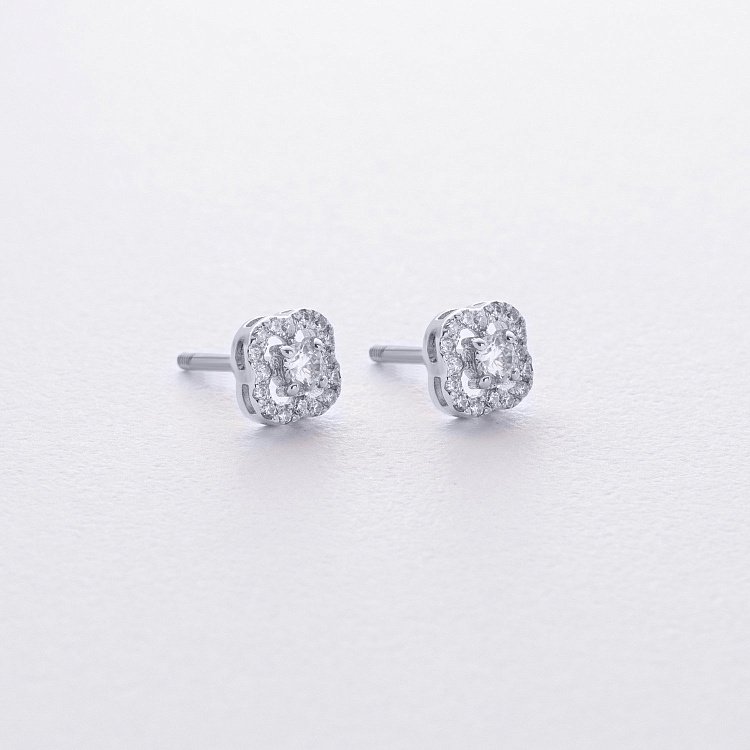 Сережки - пусети "Конюшина" з фіанітами (біле золото) с09175 від ювелірного магазину Онікс