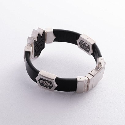 Мужской серебряный браслет "Герб Украины - Тризуб" (кожа, эбен) 1079 №8