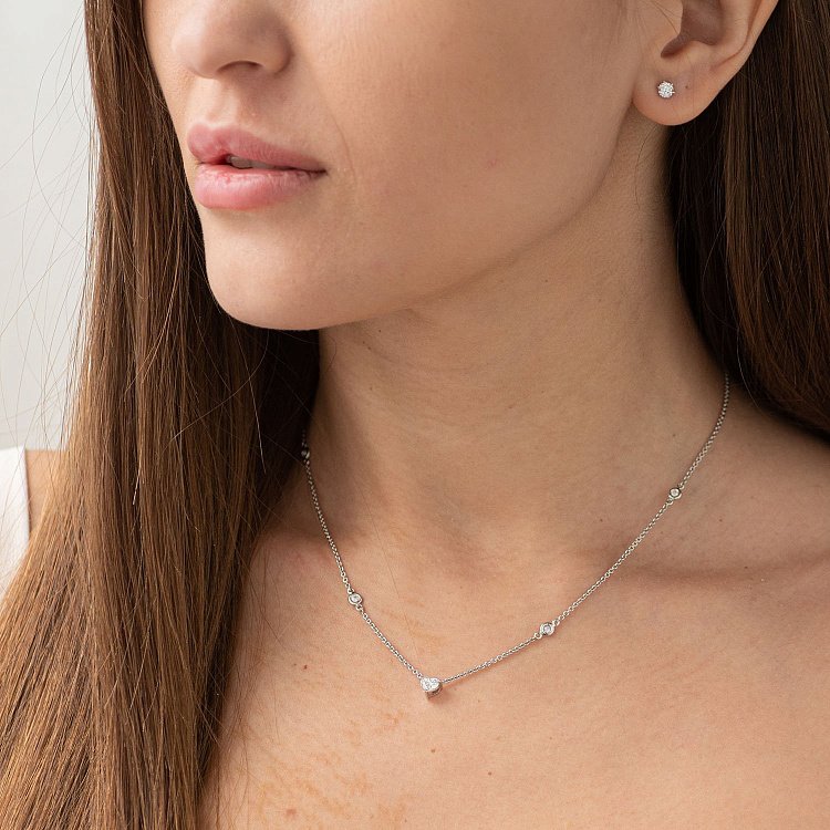 Золоте кольє "Сердечко" з діамантами кол471 - 1 Золоте кольє "Сердечко" з діамантами кол471 від ювелірного магазину Онікс - 1