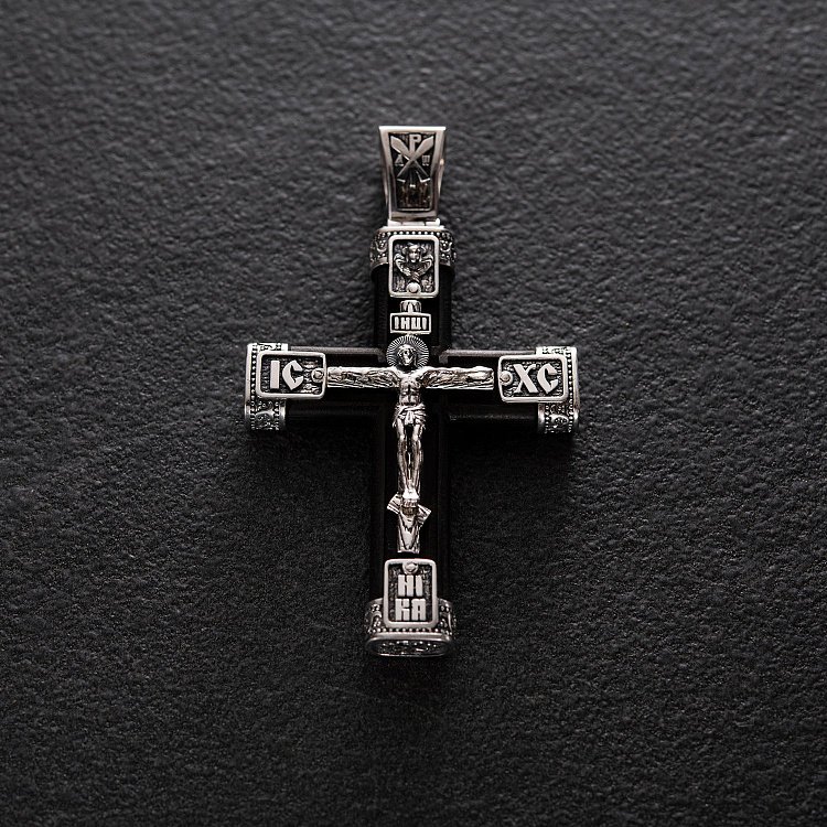 Серебряный крест "Распятие. Спаси и Сохрани" с эбеновым деревом 981 от ювелирного магазина Оникс - 4