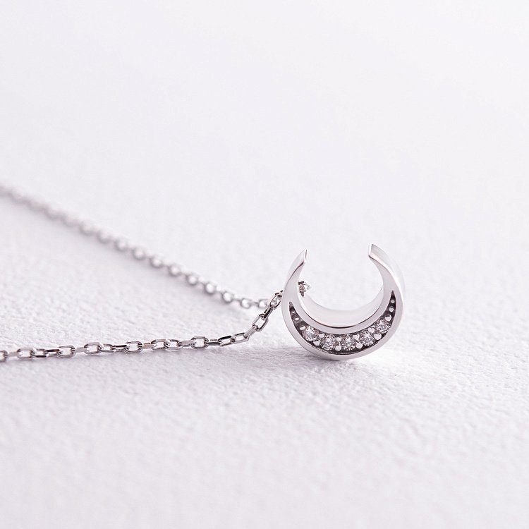 Колье "Луна" с фианитами (белое золото) кол02316 от ювелирного магазина Оникс - 4