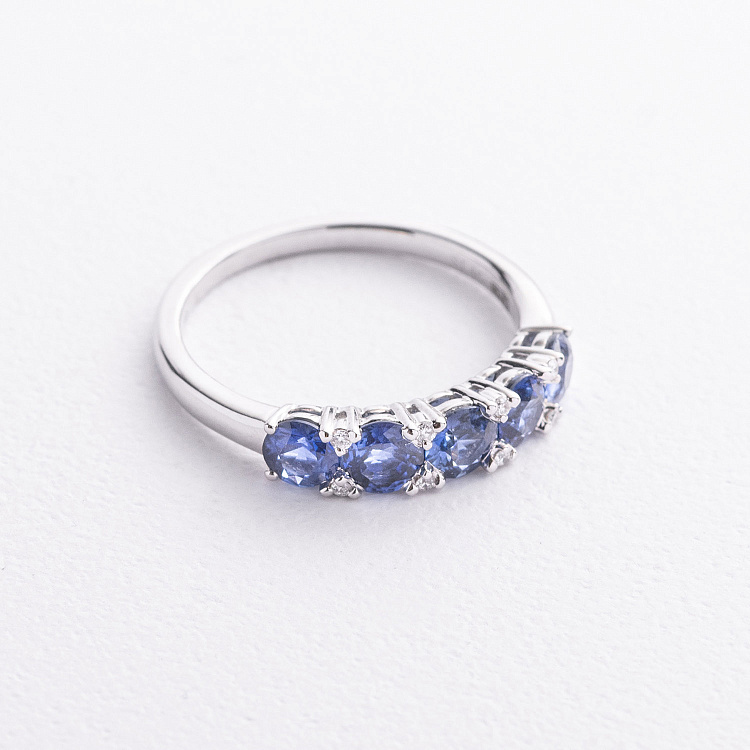 Золота каблучка з сапфірами і діамантами кб0668nl від ювелірного магазину Онікс - 1