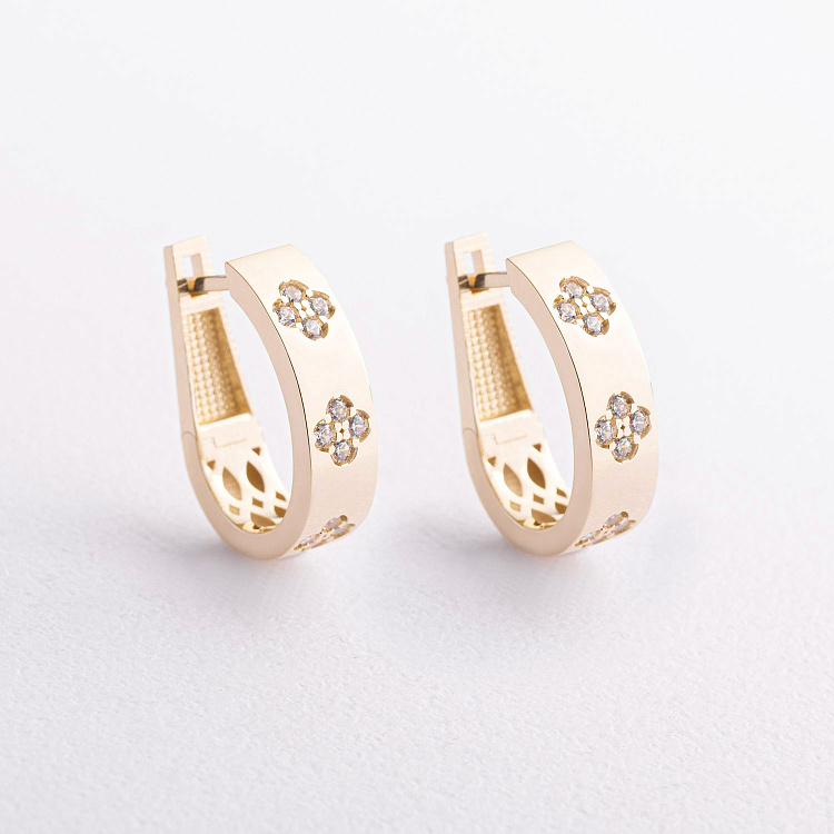 Серьги "Клевер" с фианитами (желтое золото) с09685 от ювелирного магазина Оникс