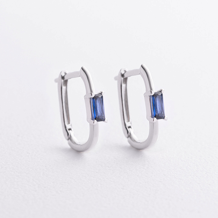 Срібні сережки з синтетичними сапфірами 2614/1р-HSPH від ювелірного магазину Онікс