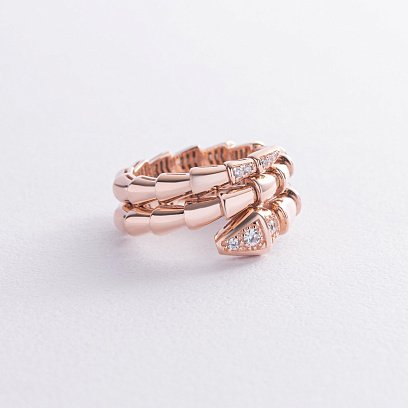 Кольцо "Змея" в красном золоте (фианиты) к08085 №3