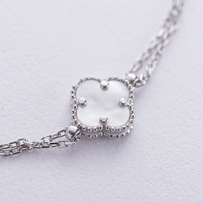 Серебряный браслет "Клевер" с перламутром 141697 №3