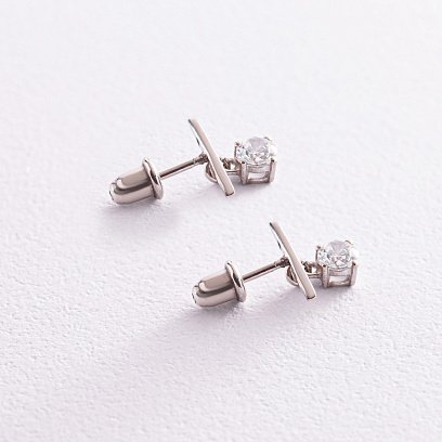 Серебряные серьги - пусеты "Эстер" с фианитами 123219 №7