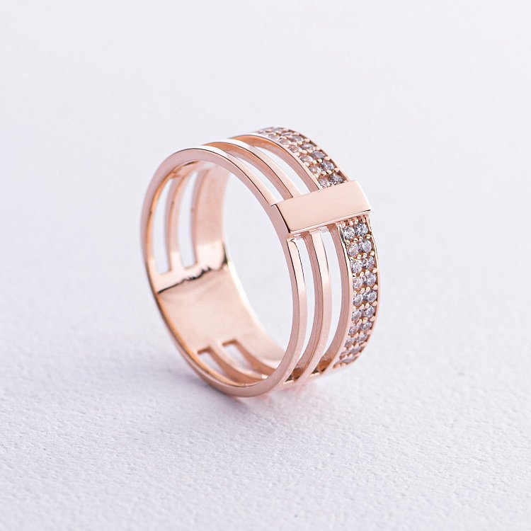 Кольцо в красном золоте (фианиты) к07041 от ювелирного магазина Оникс