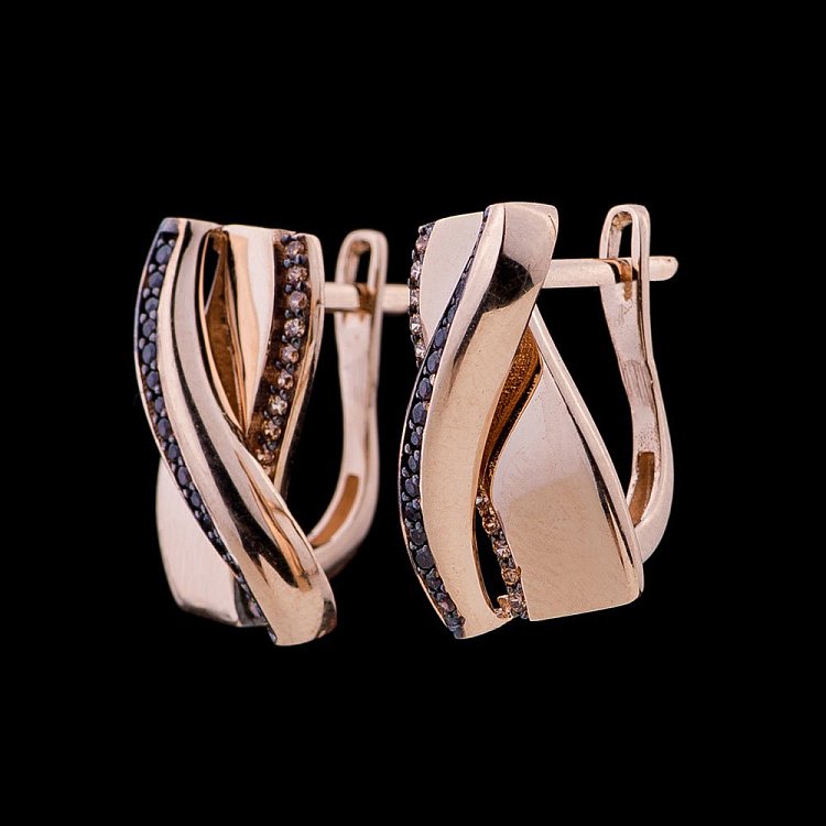 Золоті сережки з чорними і жовтими фіанітами с04524 від ювелірного магазину Онікс - 1