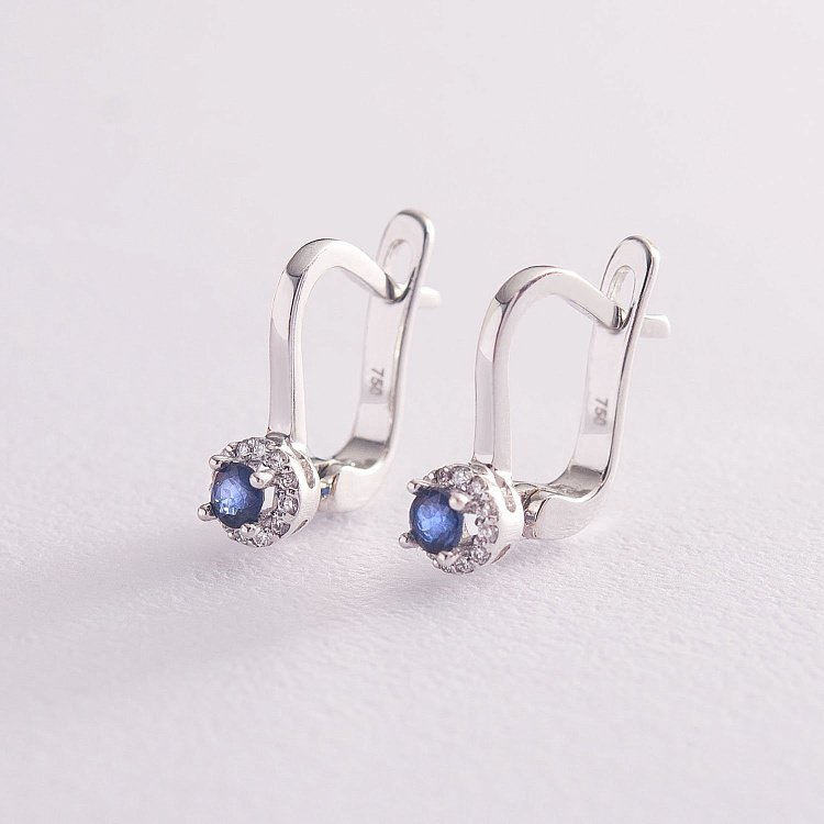 Золоті сережки з сапфірами і діамантами LDE0538-p від ювелірного магазину Онікс