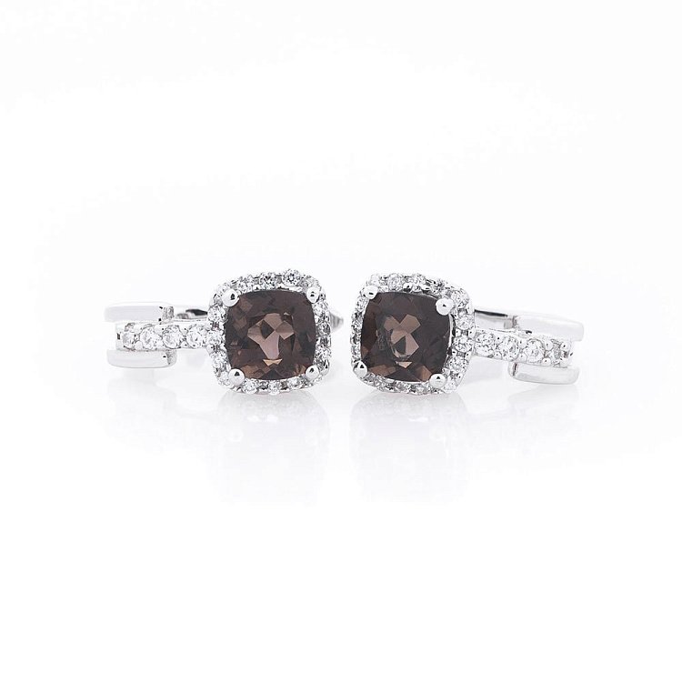 Срібні сережки з димчастим топазом (фіаніти) 121094 від ювелірного магазину Онікс - 1