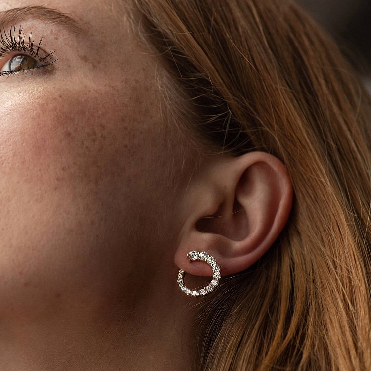 Серьги - пусеты "Саманта" с фианитами (желтое золото) с08447 от ювелирного магазина Оникс - 9