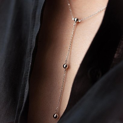 Кольє - краватка "Кульки" в білому золоті (2 в 1) кол02231 №12