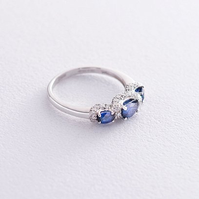 Золотое кольцо с бриллиантами и сапфирами R2972Sda №3