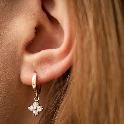 Золоті сережки - кільця "Конюшина" з діамантами 322983121 №2