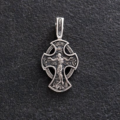 Срібний православний хрестик з чорнінням 132703